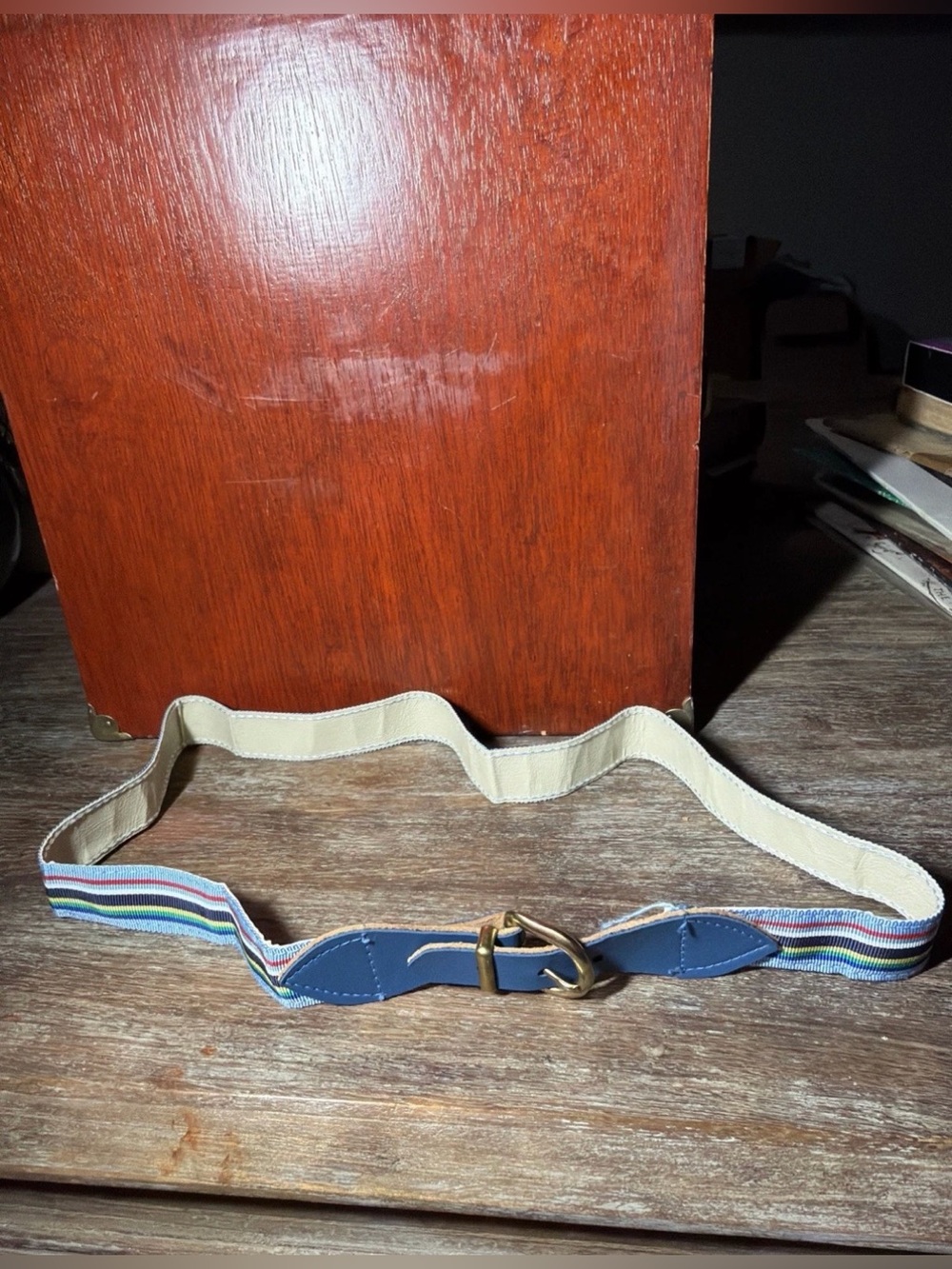 Vintage Striped Colorful Belt Elastic Thin 31.5" Womens